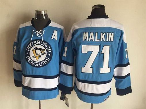 Mens Pittsburgh Penguins 71 Evgeni Malkin 1960 Light Blue Ccm Vintage Throwback Hockey Jersey