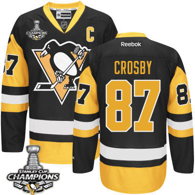 Mens Pittsburgh Penguins 87 Sidney Crosby Black Third C Patch Jersey 2017 Stanley Cup Champions Patch