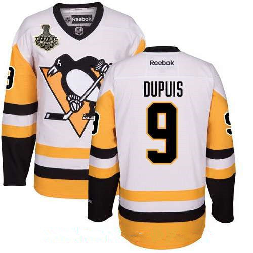 Mens Pittsburgh Penguins 9 Pascal Dupuis White Third 2017 Stanley Cup Finals Patch Stitched Nhl Reebok Hockey Jersey