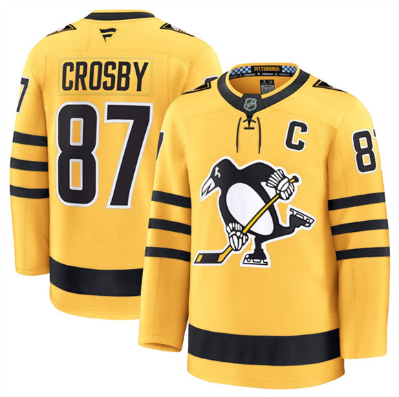 Men's Pittsburgh Penguins #87 Sidney Crosby Gold 2025 Alternate Stitched Hockey