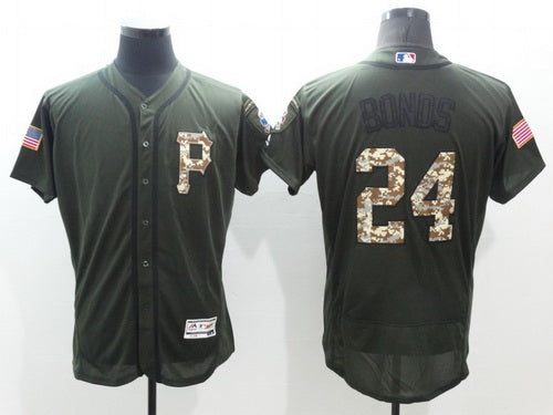 Mens Pittsburgh Pirates 24 Barry Bonds Retired Green Salute To Service 2016 Flexbase Majestic Baseball Jersey
