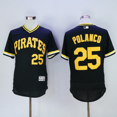 Mens Pittsburgh Pirates 25 Gregory Polanco Black Pullover 2016 Flexbase Majestic Baseball Jersey
