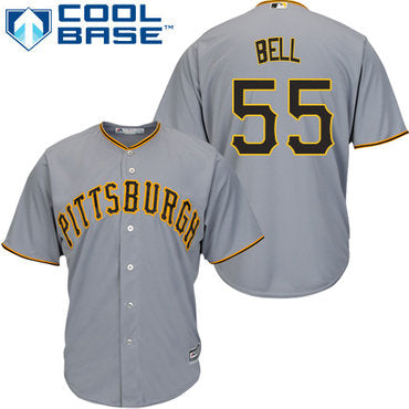 Mens Pittsburgh Pirates 55 Josh Bell Grey Cool Base Stitched Baseball Jersey