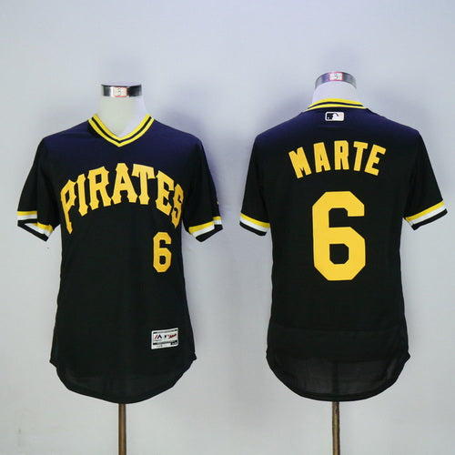 Mens Pittsburgh Pirates 6 Starling Marte Black Pullover 2016 Flexbase Majestic Baseball Jersey