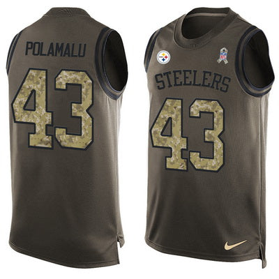 Mens Pittsburgh Steelers 43 Troy Polamalu Green Salute To Service Hot Pressing Player Name Number Nike Nfl Tank Top Jersey