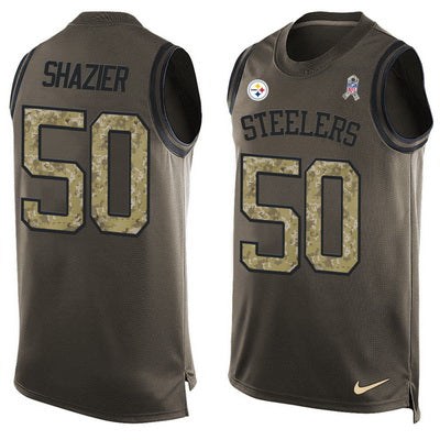 Mens Pittsburgh Steelers 50 Ryan Shazier Green Salute To Service Hot Pressing Player Name Number Nike Nfl Tank Top Jersey