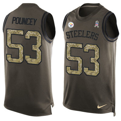 Mens Pittsburgh Steelers 53 Maurkice Pouncey Green Salute To Service Hot Pressing Player Name Number Nike Nfl Tank Top Jersey