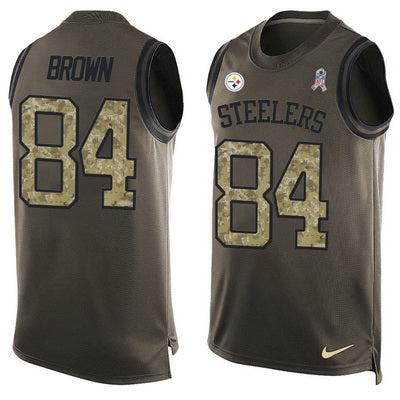 Mens Pittsburgh Steelers 84 Antonio Brown Green Salute To Service Hot Pressing Player Name Number Nike Nfl Tank Top Jersey