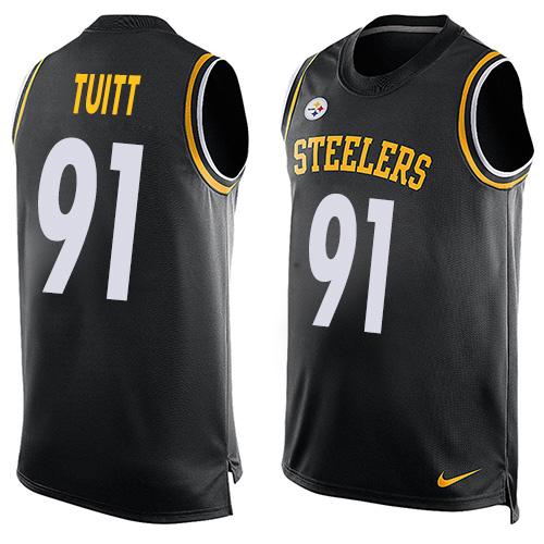 Mens Pittsburgh Steelers 91 Stephon Tuitt Black Hot Pressing Player Name Number Nike Nfl Tank Top Jersey