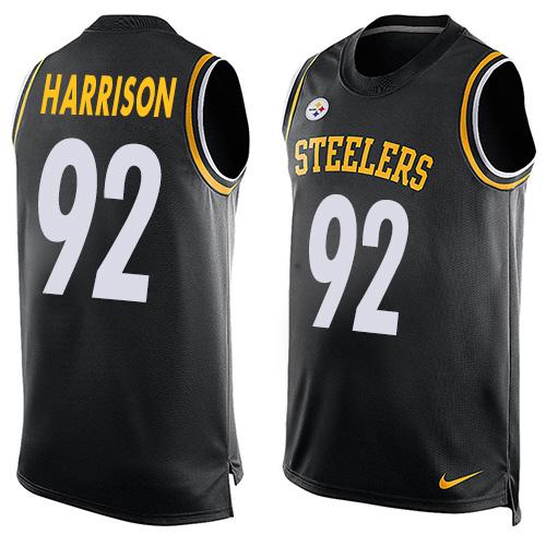 Mens Pittsburgh Steelers 92 James Harrison Black Hot Pressing Player Name Number Nike Nfl Tank Top Jersey