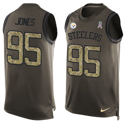 Mens Pittsburgh Steelers 95 Jarvis Jones Green Salute To Service Hot Pressing Player Name Number Nike Nfl Tank Top Jersey