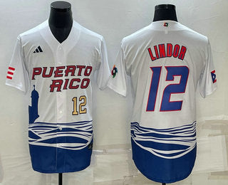 Mens Puerto Rico Baseball 23 Francisco Lindor Number White 2023 World Baseball Classic Stitched Jerseys