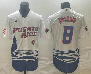 Mens Puerto Rico Baseball 8 Eddie Rosario 2023 White World Classic Stitched Jerseys