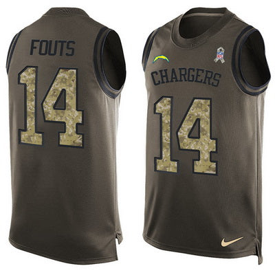 Mens San Diego Chargers 14 Dan Fouts Green Salute To Service Hot Pressing Player Name Number Nike Nfl Tank Top Jersey