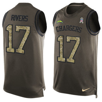 Mens San Diego Chargers 17 Philip Rivers Green Salute To Service Hot Pressing Player Name Number Nike Nfl Tank Top Jersey