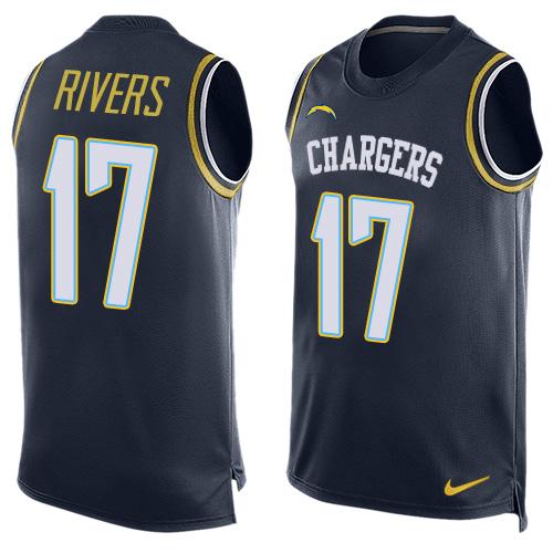 Mens San Diego Chargers 17 Philip Rivers Navy Blue Hot Pressing Player Name Number Nike Nfl Tank Top Jersey