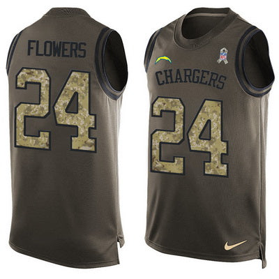 Mens San Diego Chargers 24 Brandon Flowers Green Salute To Service Hot Pressing Player Name Number Nike Nfl Tank Top Jersey
