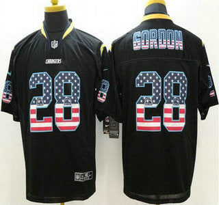 Mens San Diego Chargers 28 Melvin Gordon Black Usa Flag Fashion Nfl Nike Elite Jersey