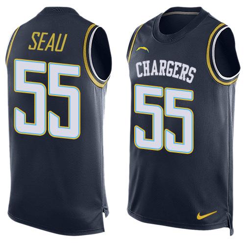 Mens San Diego Chargers 55 Junior Seau Navy Blue Hot Pressing Player Name Number Nike Nfl Tank Top Jersey