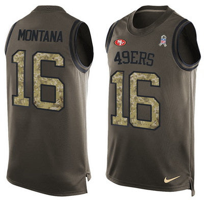 Mens San Francisco 49ers 16 Joe Montana Green Salute To Service Hot Pressing Player Name Number Nike Nfl Tank Top Jersey