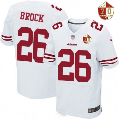 Mens San Francisco 49ers 26 Tramaine Brock White 70th Anniversary Patch Stitched Nfl Nike Elite Jersey