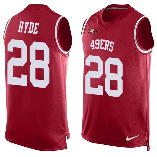 Mens San Francisco 49ers 28 Carlos Hyde Red Hot Pressing Player Name Number Nike Nfl Tank Top Jersey