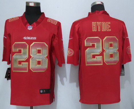 Mens San Francisco 49ers 28 Carlos Hyde Red Strobe 2015 Nfl Nike Fashion Jersey