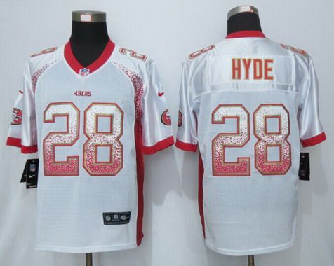 Mens San Francisco 49ers 28 Carlos Hyde White Drift Fashion Nfl Nike Elite Jersey