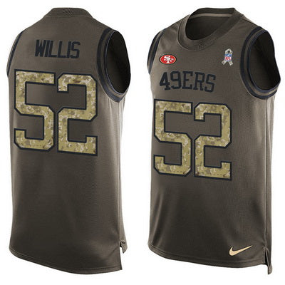 Mens San Francisco 49ers 52 Patrick Willis Green Salute To Service Hot Pressing Player Name Number Nike Nfl Tank Top Jersey