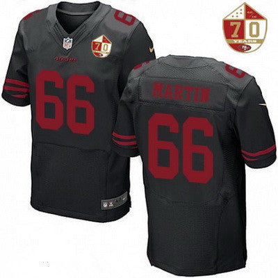 Mens San Francisco 49ers 66 Marcus Martin Black Color Rush 70th Anniversary Patch Stitched Nfl Nike Elite Jersey