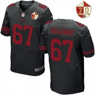 Mens San Francisco 49ers 67 Daniel Kilgore Black Color Rush 70th Anniversary Patch Stitched Nfl Nike Elite Jersey