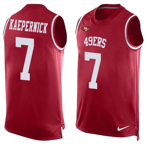 Mens San Francisco 49ers 7 Colin Kaepernick Red Hot Pressing Player Name Number Nike Nfl Tank Top Jersey