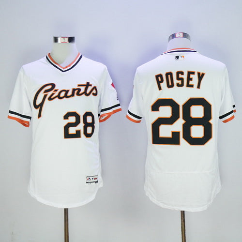 Mens San Francisco Giants 28 Buster Posey White Pullover 2016 Flexbase Majestic Baseball Jersey