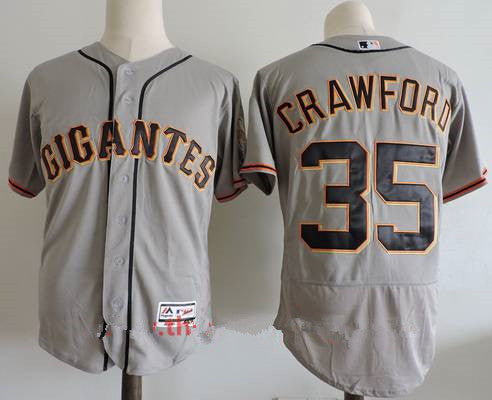 Mens San Francisco Giants 35 Brandon Crawford Gray Gigantes Stitched Mlb Majestic Flex Base Jersey