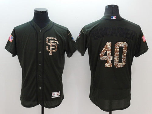 Mens San Francisco Giants 40 Madison Bumgarner Green Salute To Service 2016 Flexbase Majestic Baseball Jersey