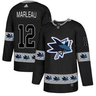 Mens San Jose Sharks 12 Patrick Marleau Black Team Logos Fashion Adidas Jersey