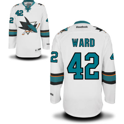 Mens San Jose Sharks 42 Joel Ward White Away Hockey Jersey
