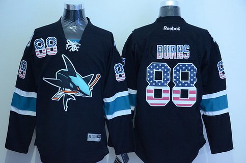 Mens San Jose Sharks 88 Brent Burns Black Usa Flag Hockey Jersey