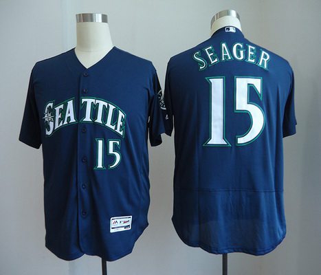 Mens Seattle Mariners 15 Kyle Seager Navy Blue Stitched Mlb Majestic Flex Base Jersey