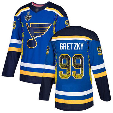 Mens St Louis Blues 99 Wayne Gretzky Blue Home Authentic Drift Fashion 2019 Stanley Cup Final Bound Stitched Hockey Jersey