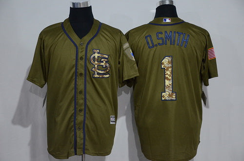 Mens St Louis Cardinals 1 Ozzie Smith Retired Green Salute To Service Majestic Baseball Jersey