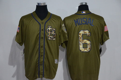 Mens St Louis Cardinals 6 Stan Musial Retired Green Salute To Service Majestic Baseball Jersey