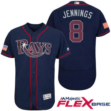 Mens Tampa Bay Rays 8 Desmond Jennings Navy Blue Stars Stripes Fashion Independence Day Stitched Mlb Majestic Flex Base Jersey