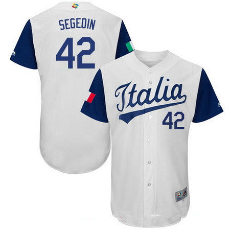 Mens Team Italy Baseball Majestic 42 Rob Segedin White 2017 World Baseball Classic Stitched Authentic Jersey