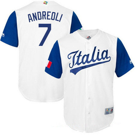 Mens Team Italy Baseball Majestic 7 John Andreoli White 2017 World Baseball Classic Stitched Replica Jersey