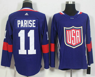 Mens Team Usa 11 Zach Parise Navy Blue 2016 World Cup Of Hockey Game Jersey