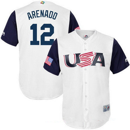 Mens Team Usa Baseball Majestic 12 Nolan Arenado White 2017 World Baseball Classic Stitched Replica Jersey
