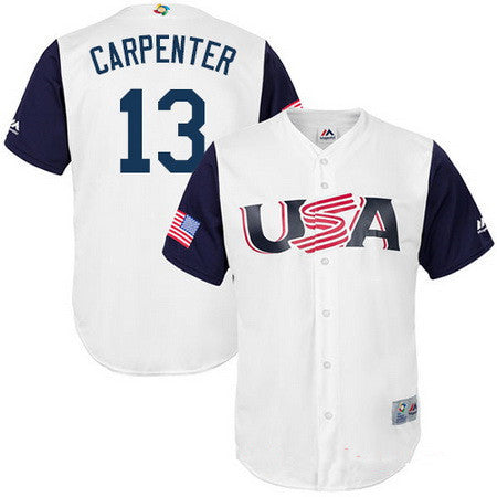 Mens Team Usa Baseball Majestic 13 Matt Carpenter White 2017 World Baseball Classic Stitched Replica Jersey