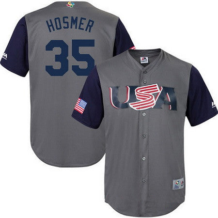 Mens Team Usa Baseball Majestic 35 Eric Hosmer Gray 2017 World Baseball Classic Stitched Replica Jersey