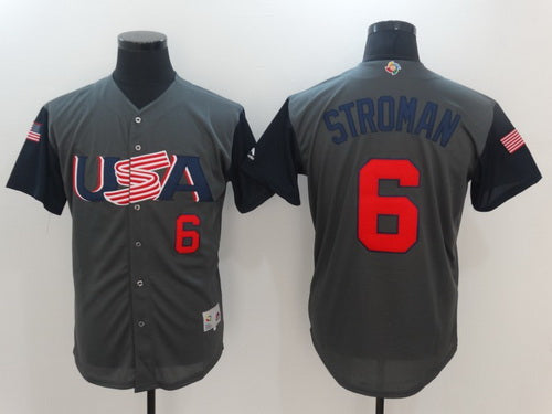 Mens Team Usa Baseball Majestic 6 Marcus Stroman Gray 2017 World Baseball Classic Stitched Authentic Jersey